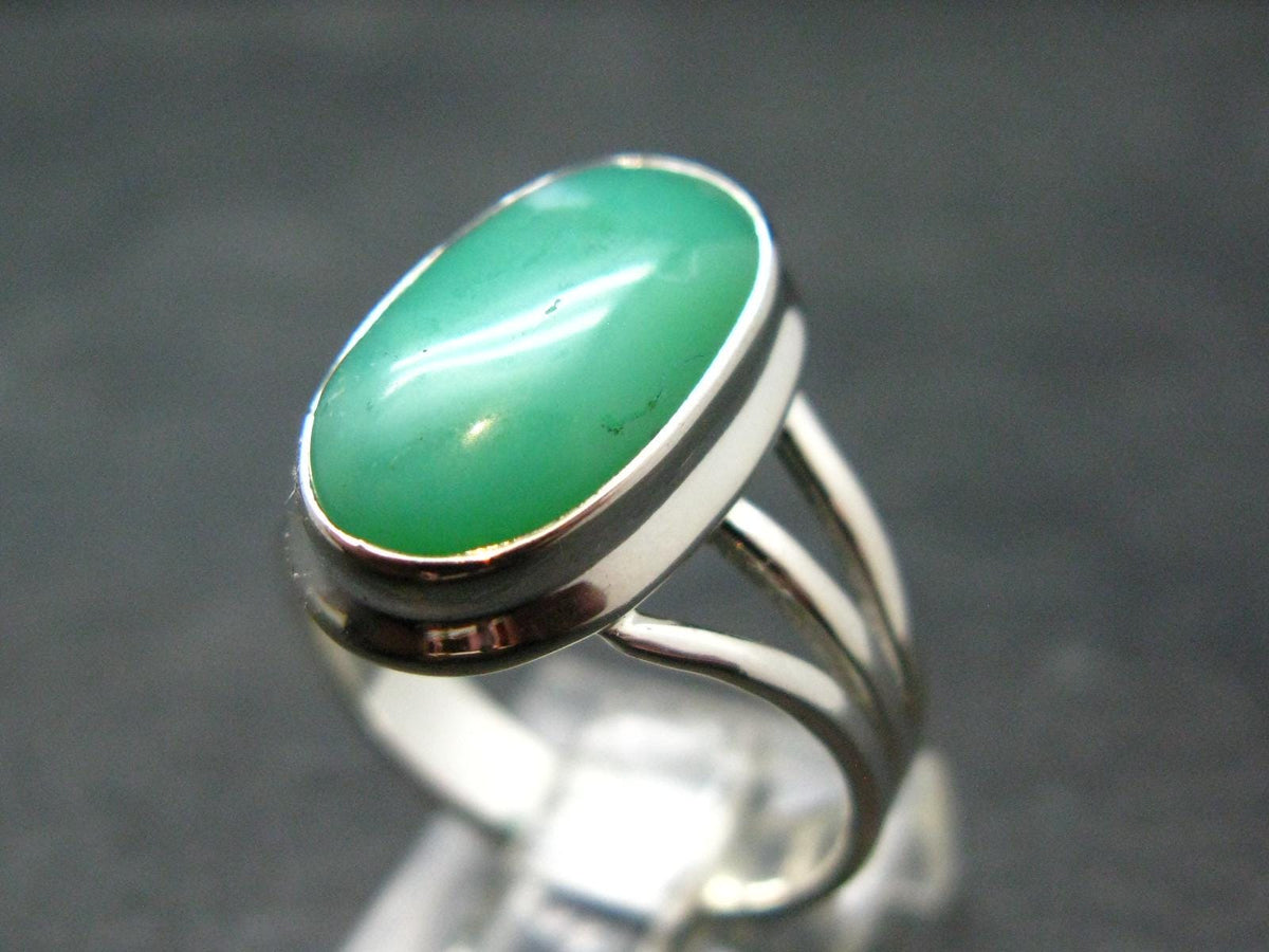 Natural Apple Green Chrysoprase 925 Sterling Silver Ring From Australia - 5.30 Grams - Size 8
