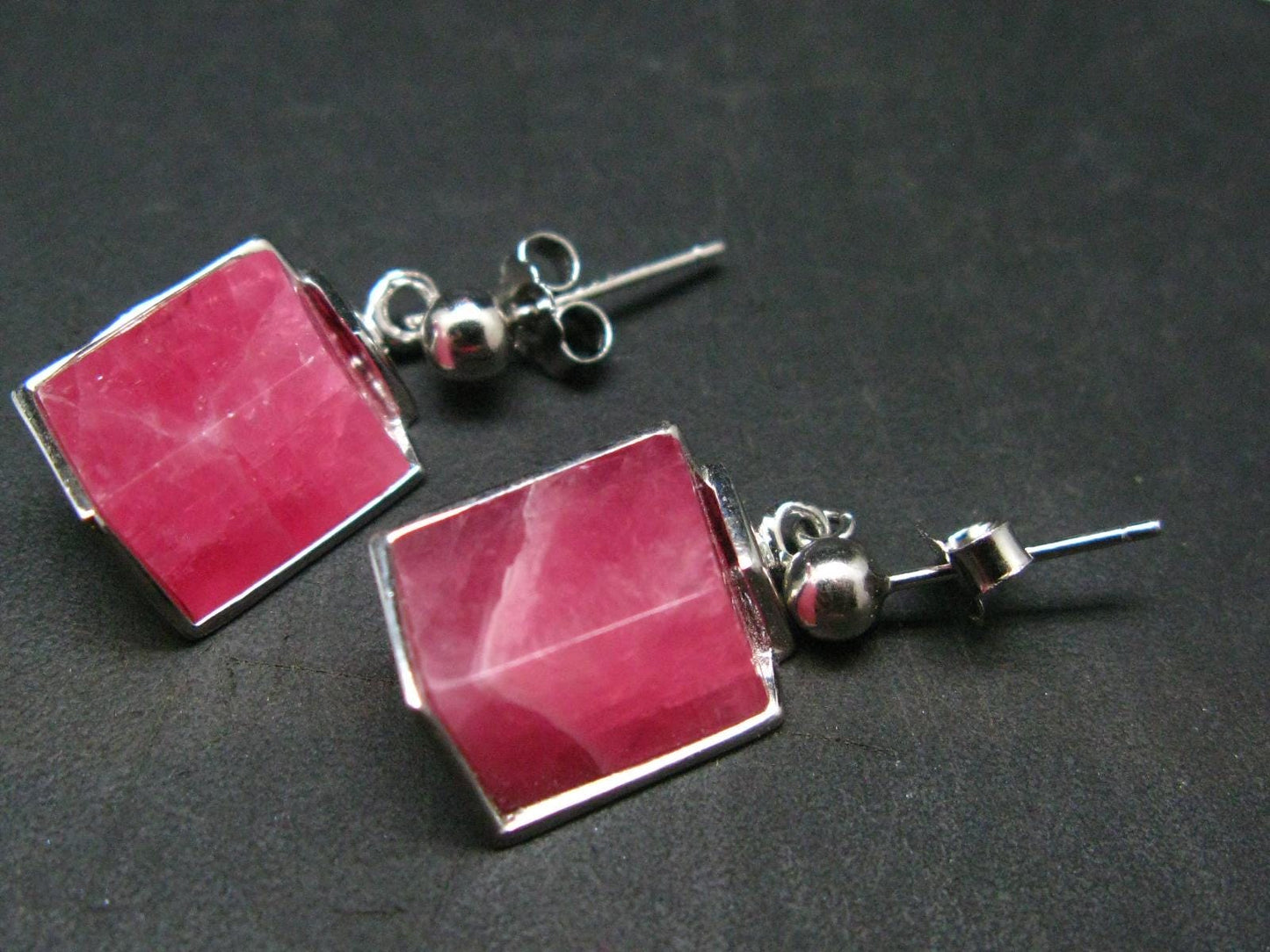 Rhodochrosite Gem Sterling Silver Stud Earrings From Alma Colorado - 1.0" - 7.49 Grams