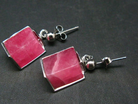 Rhodochrosite Gem Sterling Silver Stud Earrings From Alma Colorado - 1.0" - 7.49 Grams