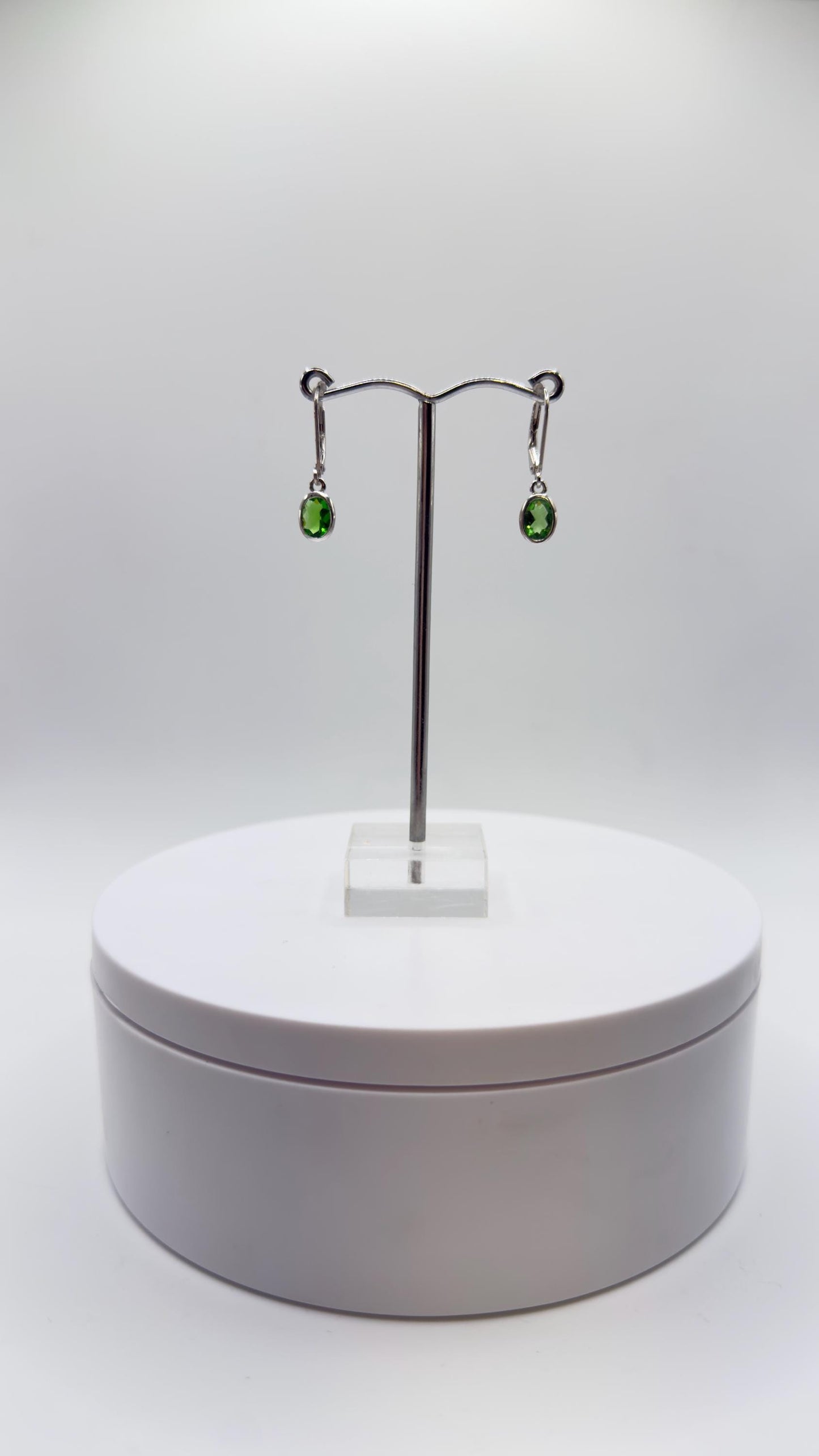 Green Helenite Drop Earrings in Sterling Silver – Oval Gemstone Dangles