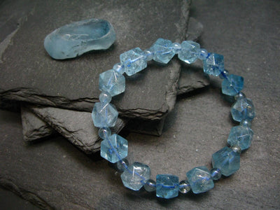 Blue Topaz Genuine Bracelet ~ 7 Inches ~ 10mm Facetted Beads