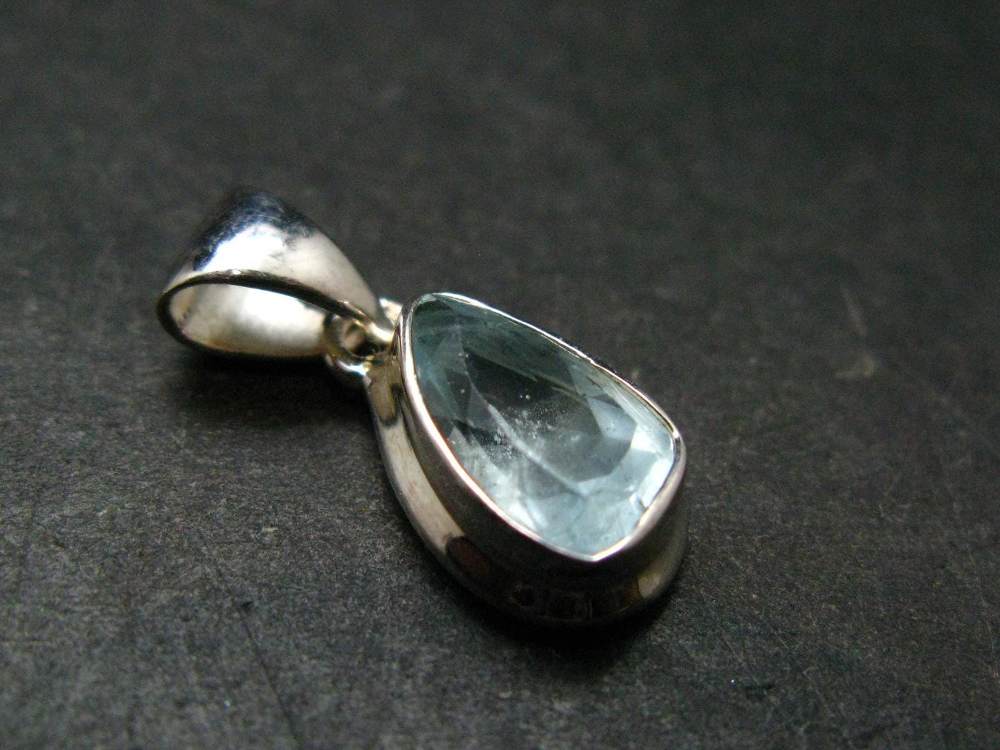 Stunning Genuine Faceted Aquamarine Gem Sterling Silver Pendant From Brazil - 0.9"