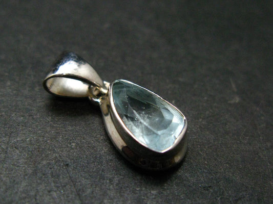 Stunning Genuine Faceted Aquamarine Gem Sterling Silver Pendant From Brazil - 0.9"