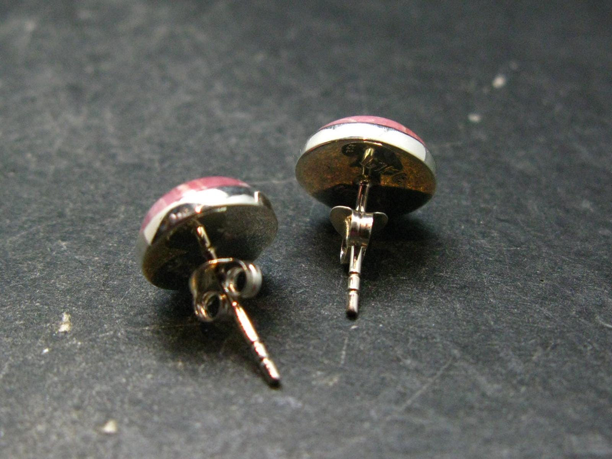 Rhodochrosite Gem Sterling Silver Stud Earrings From Argentina - 0.3" - 2.91 Grams