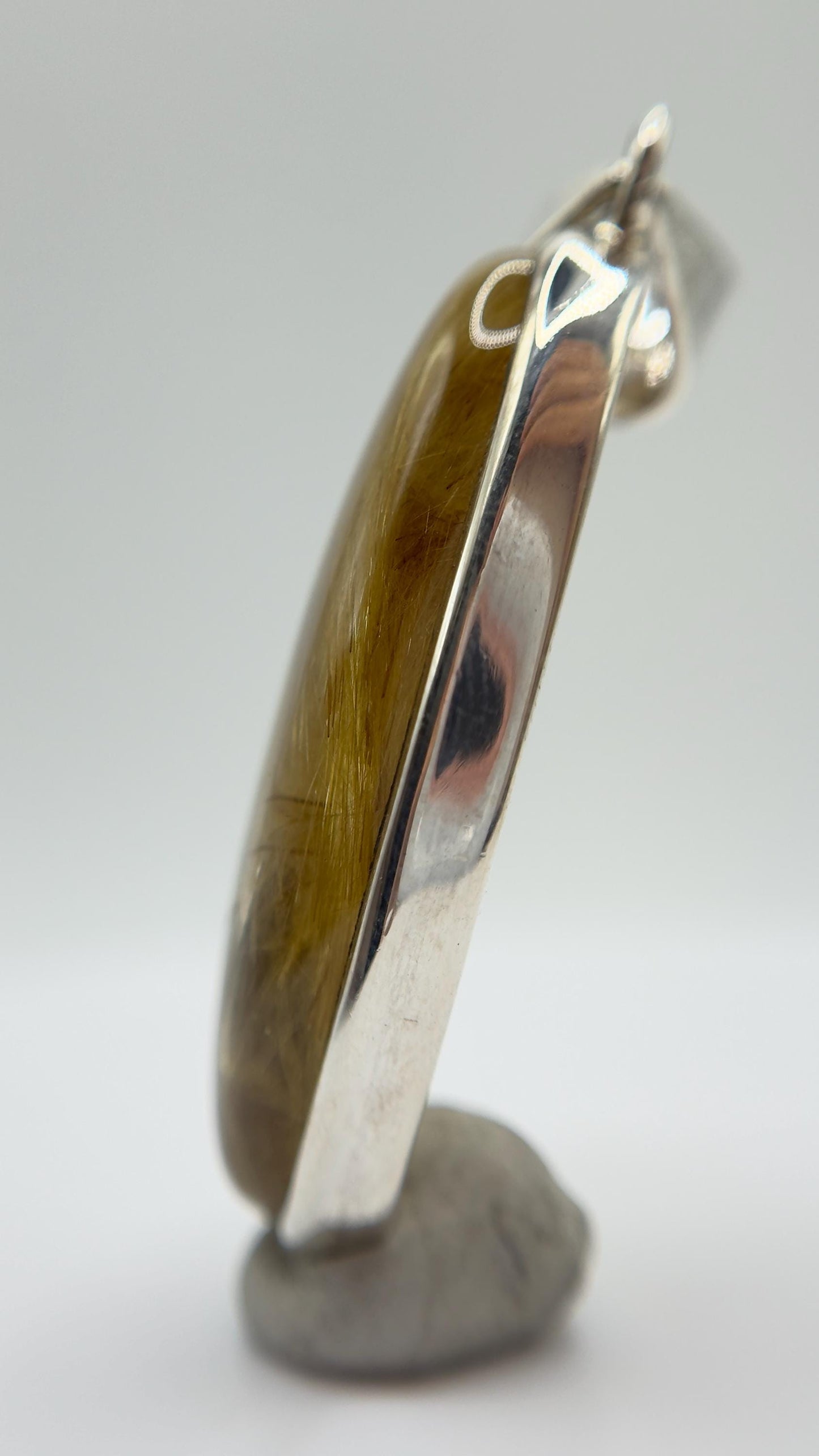 Golden Needle Inclusion Quartz Pendant – Natural Crystal Cabochon in Sterling Silver