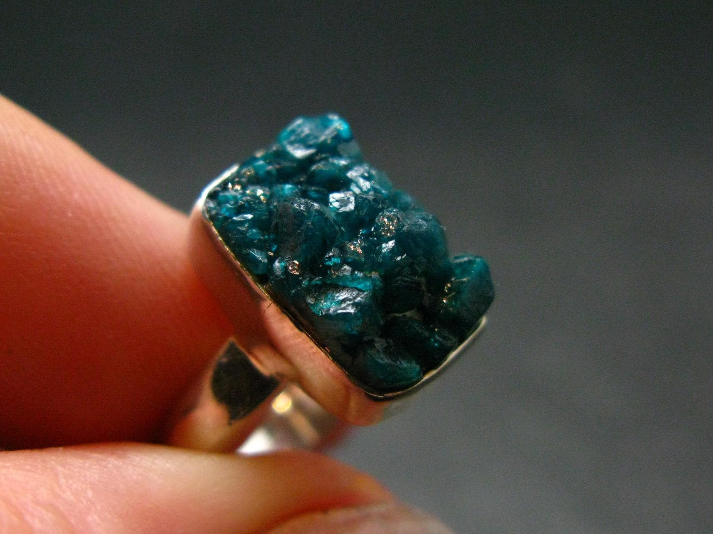 Emerald Green Dioptase Crystal Silver Ring from Congo - 4.05 Grams - Size 5