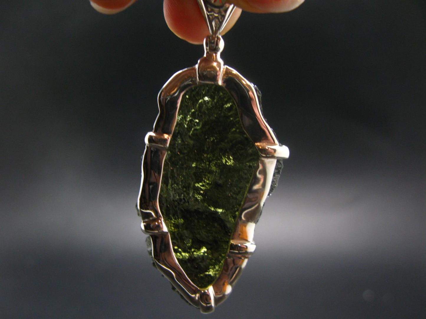 Moldavite Tektite Silver Dragon Pendant from Czech Republic - 2.4" - 11.78 Grams