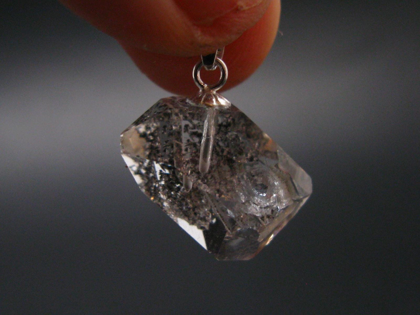 Fine Natural Herkimer Diamond Silver Pendant From New York 0.8" - 2.39 Grams