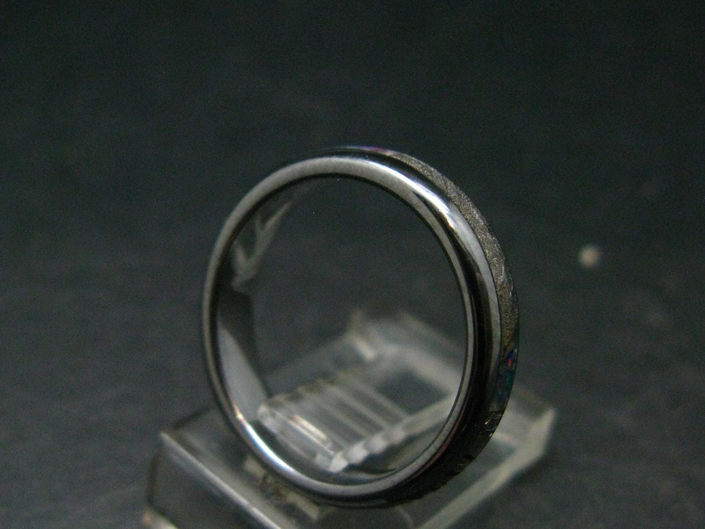 Muonionalusta Meteorite & Opal Steel Ring - 4.54 Grams - Size 6