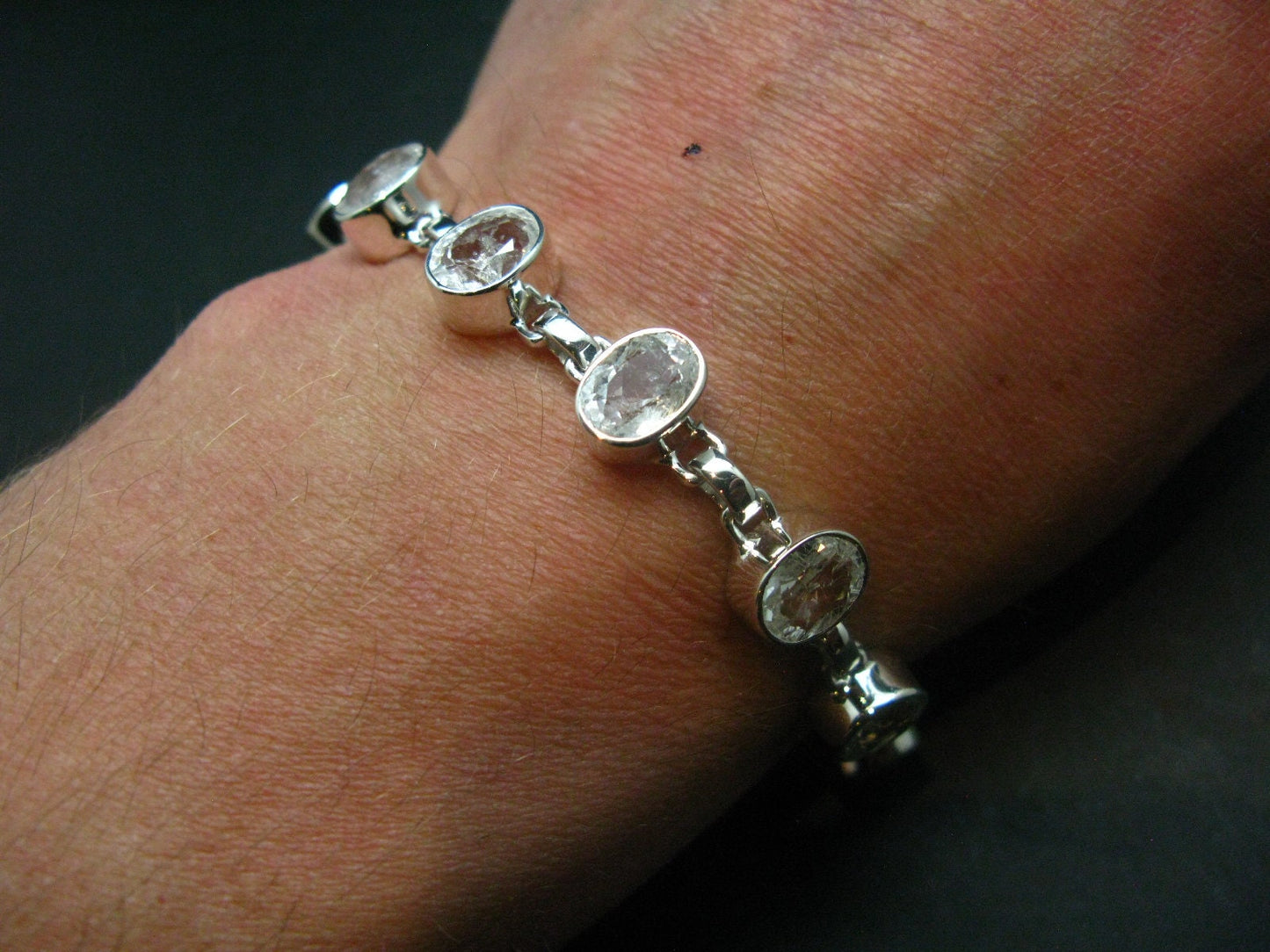 Phenakite Phenacite Cut Gem Silver Bracelet From Nigeria - 7" - 17.3 Grams