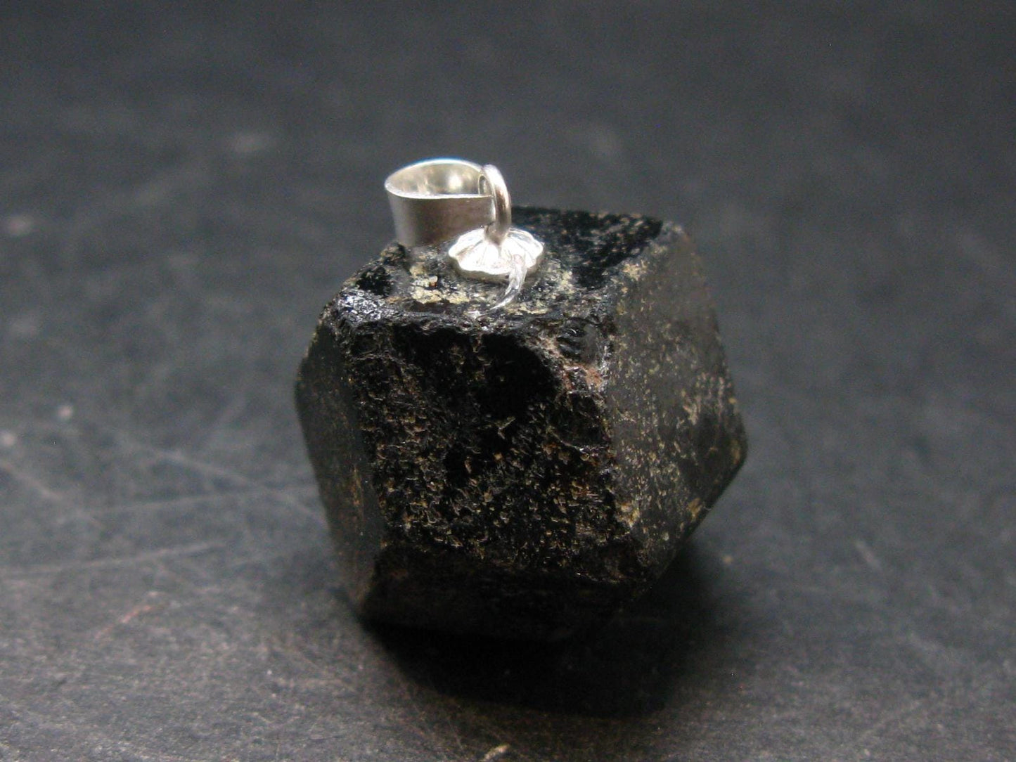 Sharp Black Melanite Andradite Garnet Silver Pendant From Mali - 0.9" - 10.59 Grams