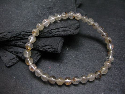 Rare Petroleum Oil In Quartz Crystal Bracelet - 7 Inches - 6mm Round Beads