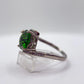 Green Helenite Cushion Cut Ring – Sterling Silver Halo Gemstone Statement Ring