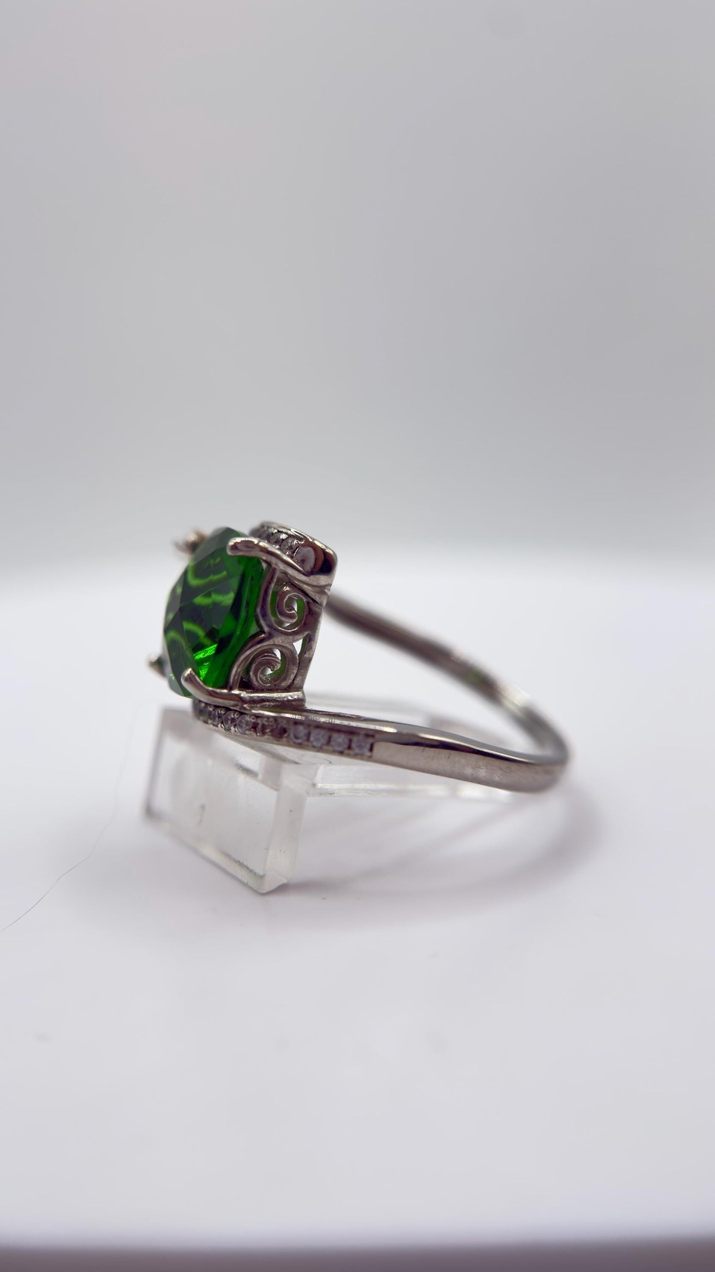 Green Helenite Cushion Cut Ring – Sterling Silver Halo Gemstone Statement Ring