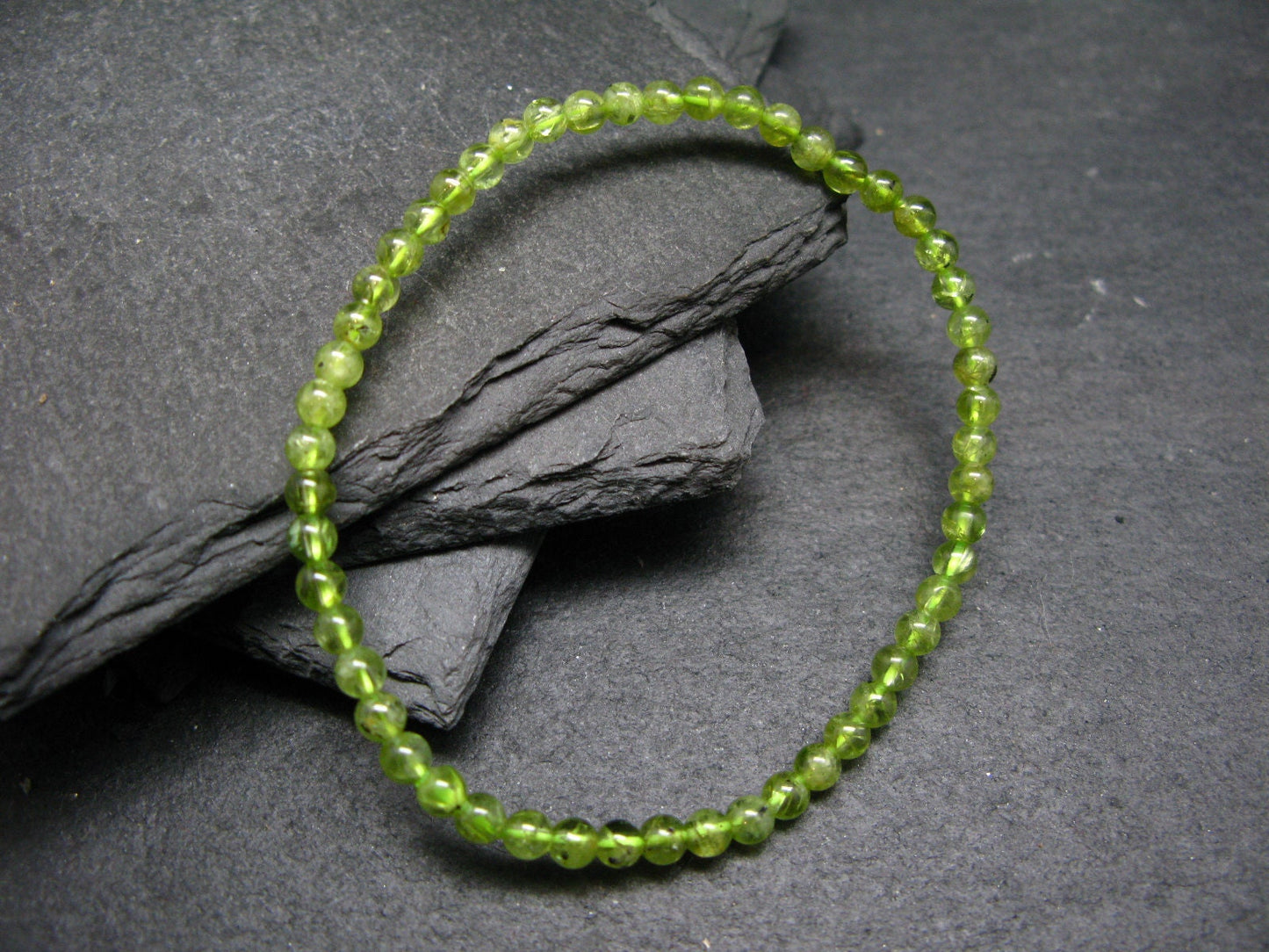 Peridot Genuine Bracelet ~ 7 Inches ~ 4mm Round Beads