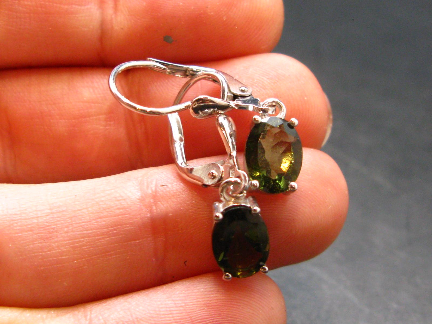 Moldavite Tektite Silver Earrings from Czech Republic - 1.95 Grams