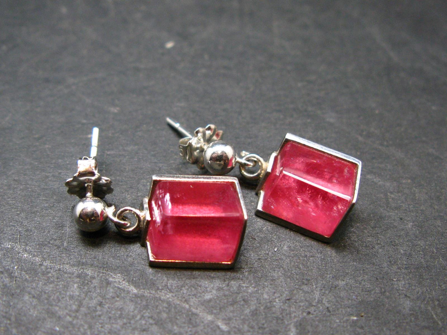 Rhodochrosite Gem Sterling Silver Stud Earrings From Alma Colorado - 0.7" - 4.08 Grams