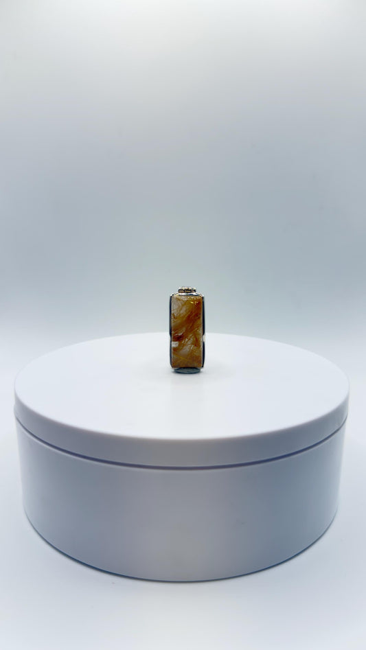 Golden Needle Inclusion Quartz Pendant – Natural Crystal Statement in Sterling Silver
