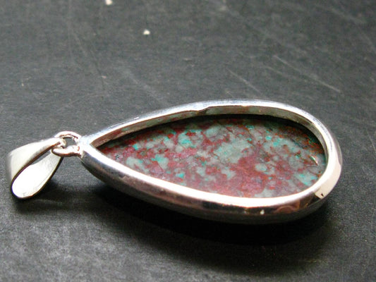 Crimson Cuprite w/ Chrysocola Silver Plated Pendant from Mexico - 1.9" - 9.87 Grams