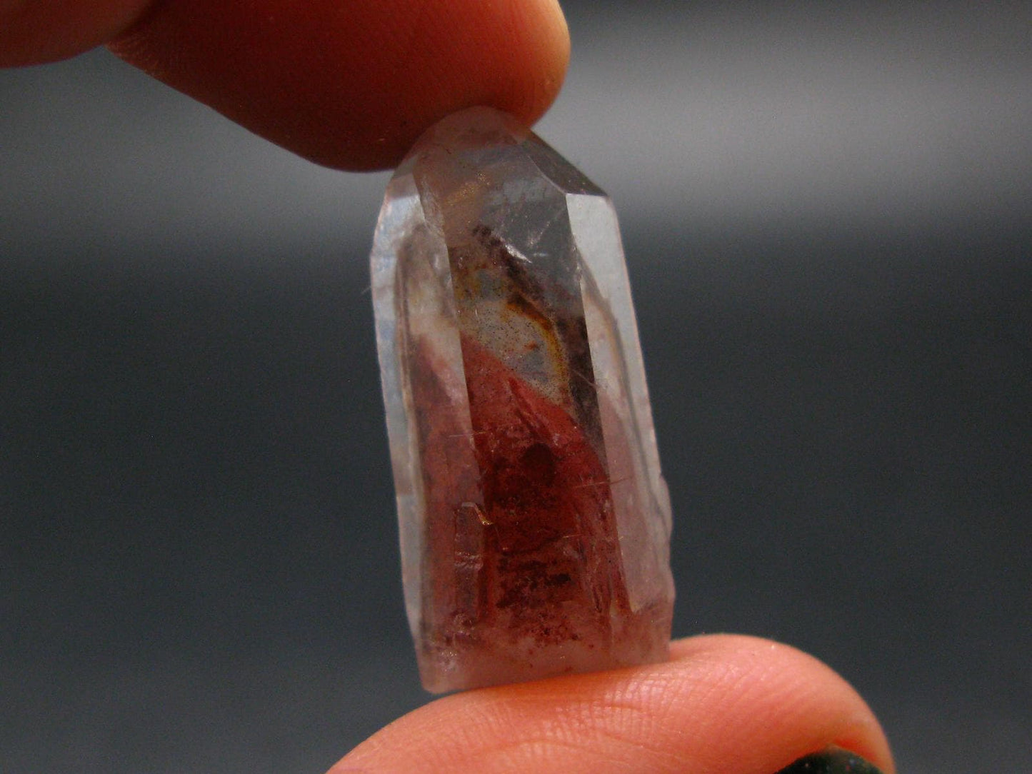 Phantom Hematite in Quartz Crystal From India - 1.0" - 5.00 Grams