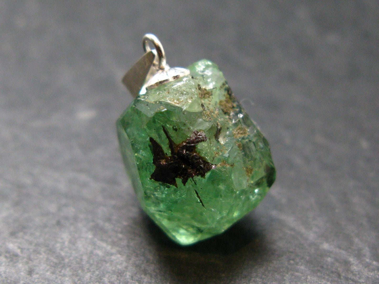 Tsavorite Gem Green Garnet Sterling Silver Pendant From Tanzania - 0.8" - 3.0 Grams