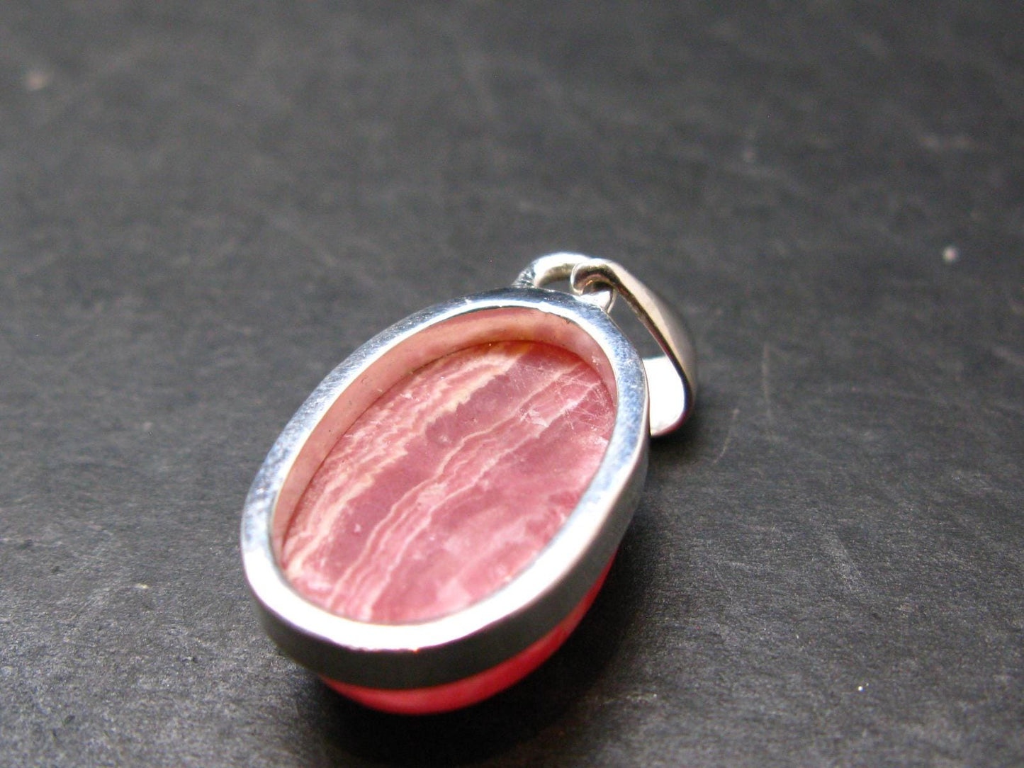 Rhodochrosite Silver Plated Pendant From Argentina - 1.2" - 6.78 Grams