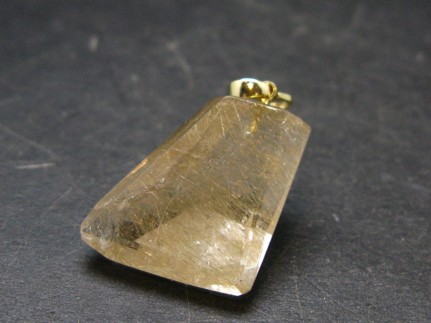 Rutilated Quartz Gold Plated Silver Pendant From Brazil - 1.1" - 4.46 Grams
