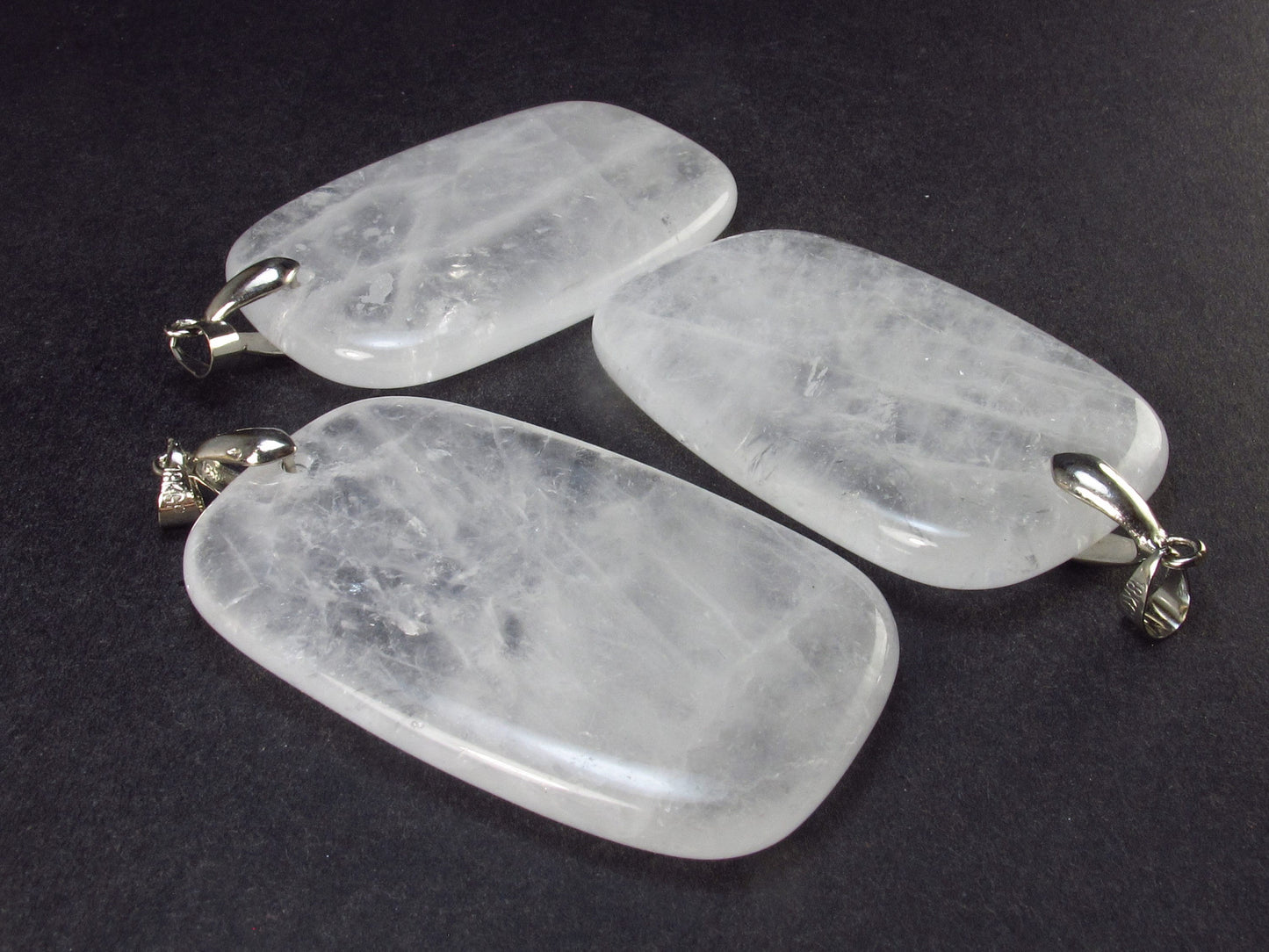 Set of 3 Natural Clear Quartz Crystal Pendants From Brazil