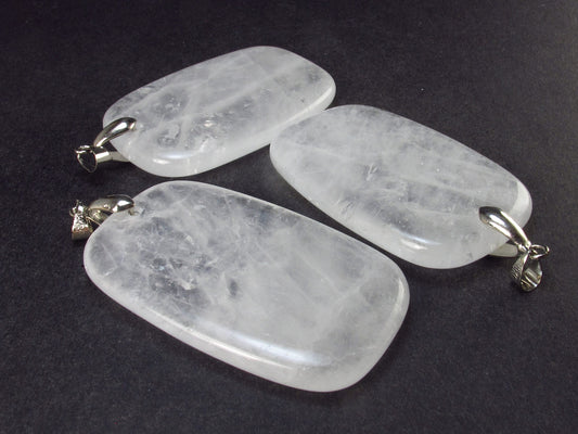 Set of 3 Natural Clear Quartz Crystal Pendants From Brazil