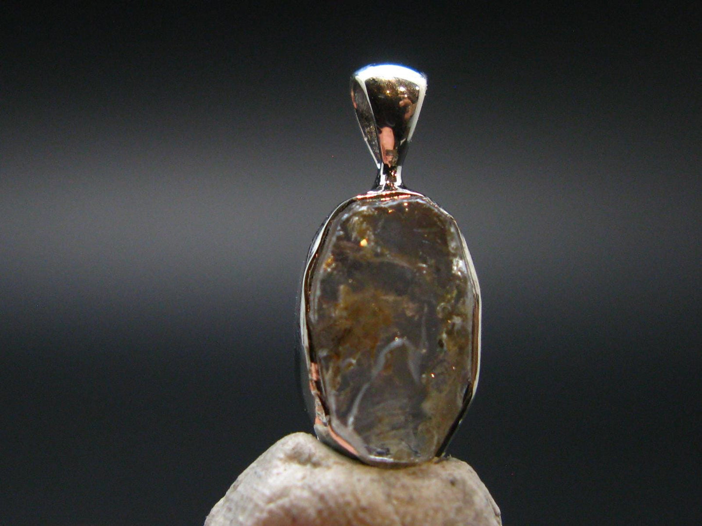 Gray Herderite Silver Pendant from Africa - 0.7" - 1.16 Grams
