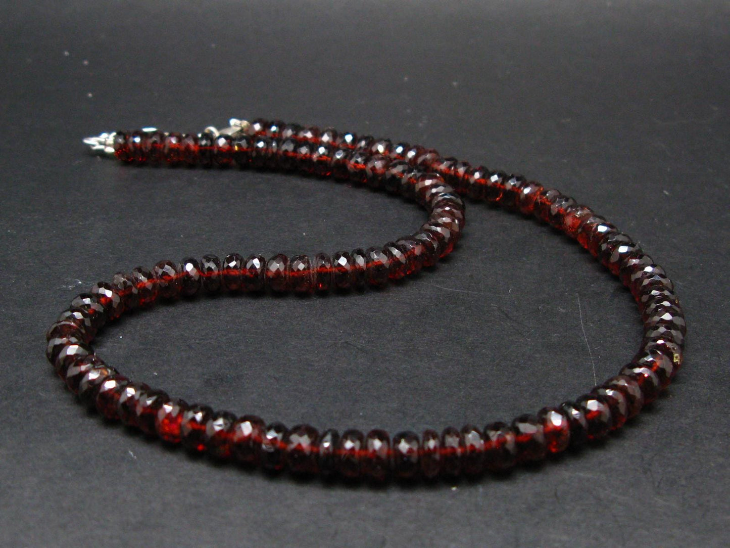 Gem Red Garnet Almandine Beads Silver Necklace from India - 17.5" - 43.8 Grams