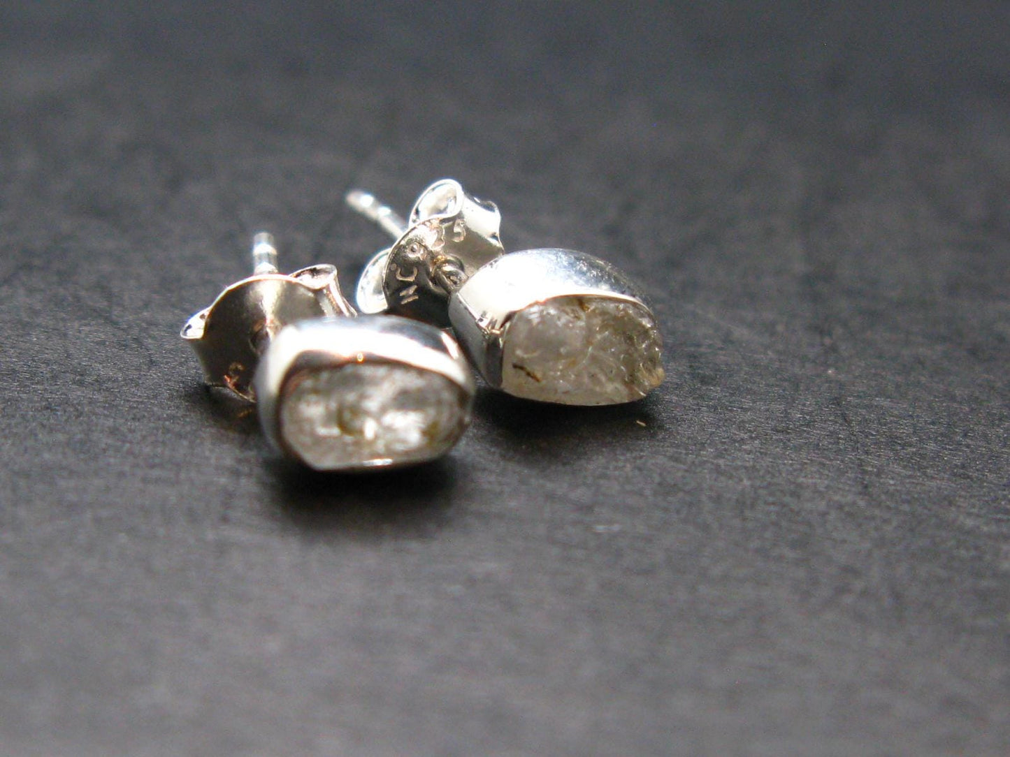 Gray Herderite Silver Stud Earrings from Africa - 0.6" - 1.0 Grams