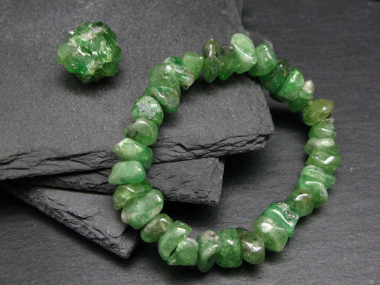 Green Garnet Tsavorite Genuine Bracelet ~ 7 Inches ~ 12mm Tumbled Beads