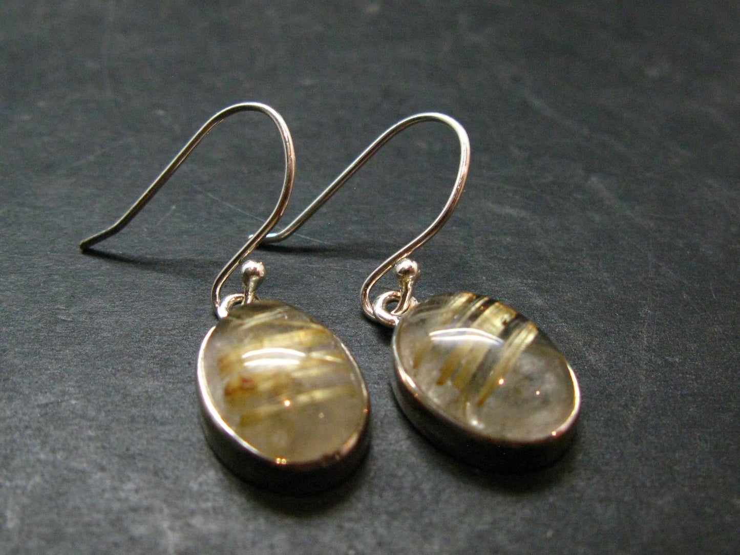 Rutilated Quartz Silver earrings From Brazil - 1.1"