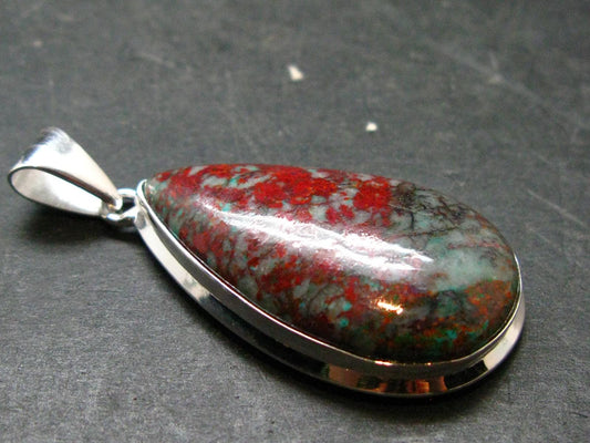 Crimson Cuprite w/ Chrysocola Silver Plated Pendant from Mexico - 1.9" - 9.87 Grams