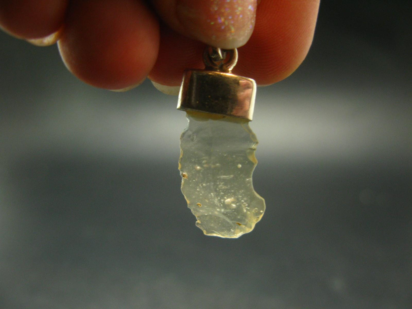 Gem Libyan Desert Glass Tektite Free Form Pendant Sterling Silver from Libya - 1.3" - 2.0 Grams