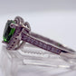 Green Helenite Trillion Halo Ring – Sterling Silver Gemstone Statement Ring