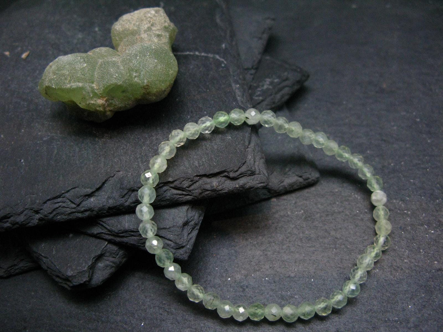 Prehnite & Epidote Genuine Bracelet ~ 7 Inches ~ 4mm Facetted Beads