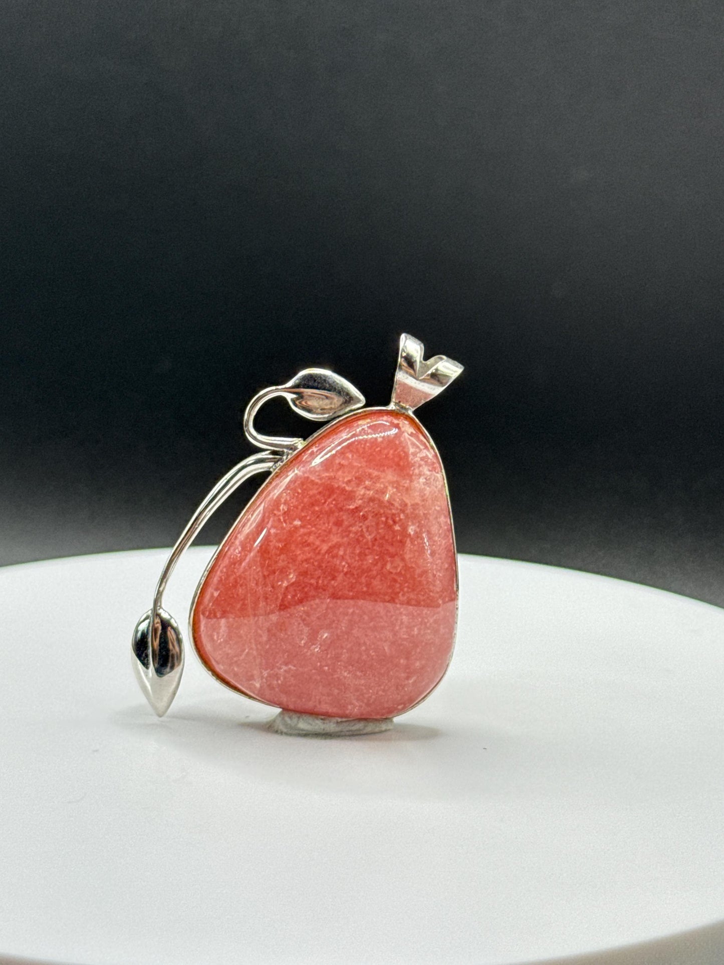Natural Rhodochrosite Pendant in Sterling Silver Leaf Design | Pink Crystal Necklace | Jewelry Gift