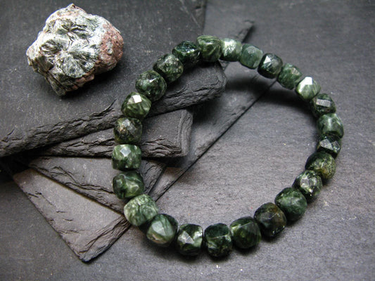 AAA Grade Seraphinite Clinochlore Genuine Bracelet ~ 7 Inches ~ 8mm Square Beads