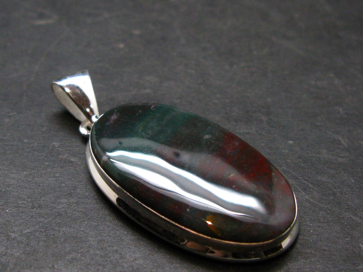 Bloodstone Silver Plated Pendant From India - 1.8" - 8.0 Grams