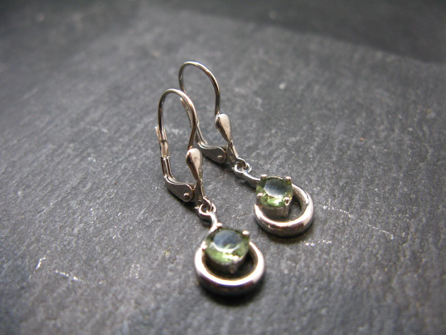 Moldavite Tektite Silver Earrings from Czech Republic - 2.48 Grams