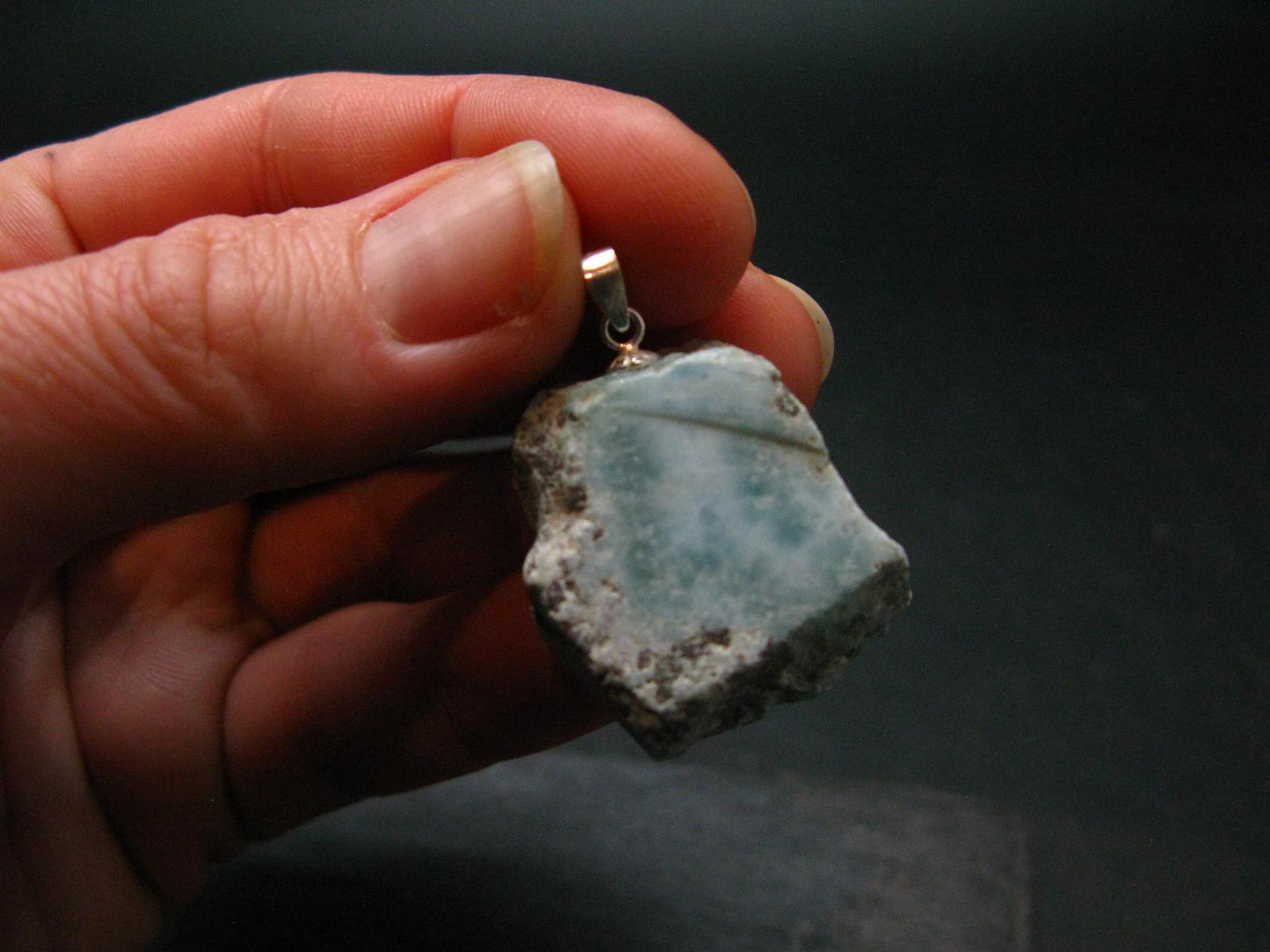 Rare Blue Larimar Pectolite Silver Pendant From Dominican Republic - 1.2"