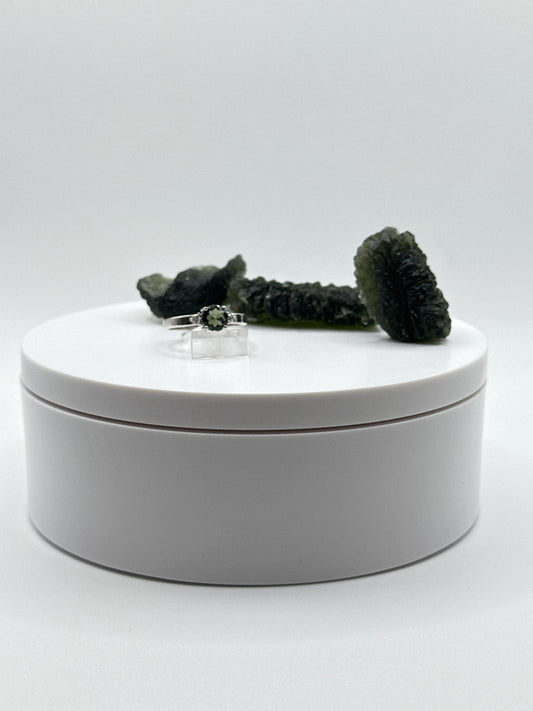 Elegant Moldavite Ring – Confidence & Clarity in Silver Light - Size 8