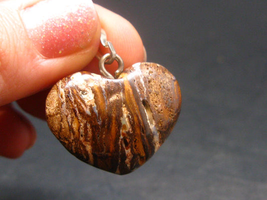 Very Rare Heart Boulder Opal Sterling Silver Pendant Necklace From Australia - 1.1" - 7.33 Grams