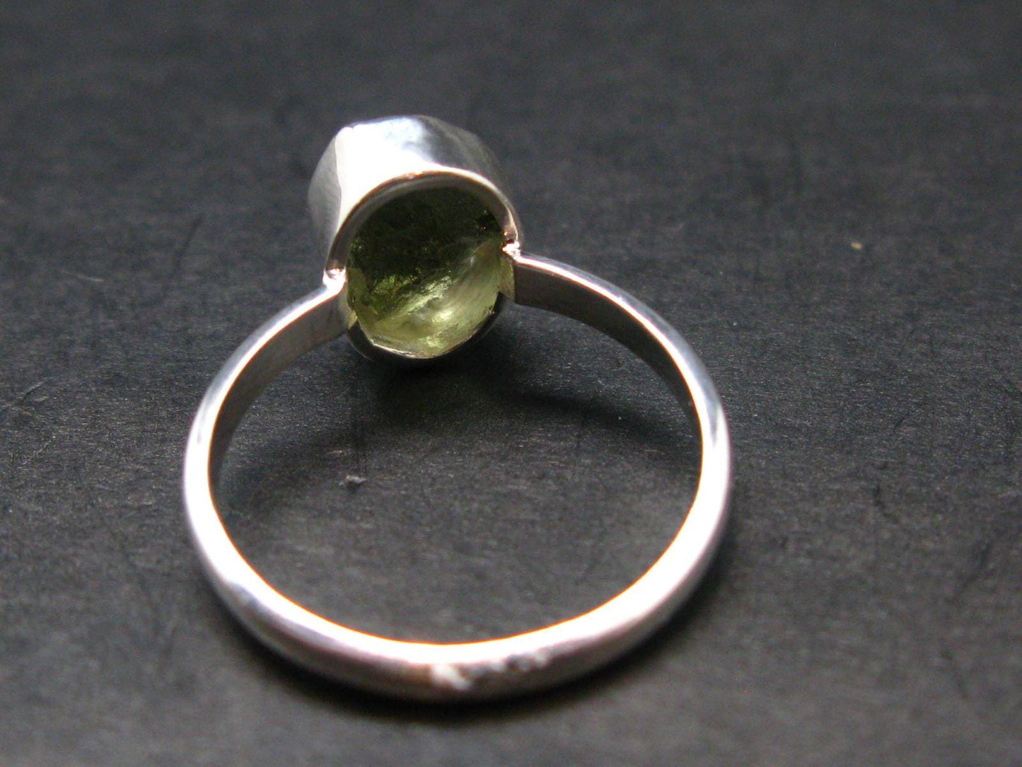 Moldavite Tektite Silver Ring from Czech Republic - 7 Size - 1.77 Grams