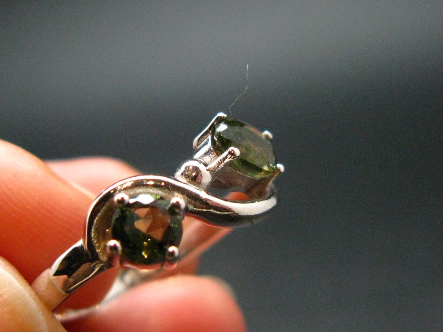 Moldavite Tektite Silver Ring from Czech Republic - Size 8 - 2.58 Grams