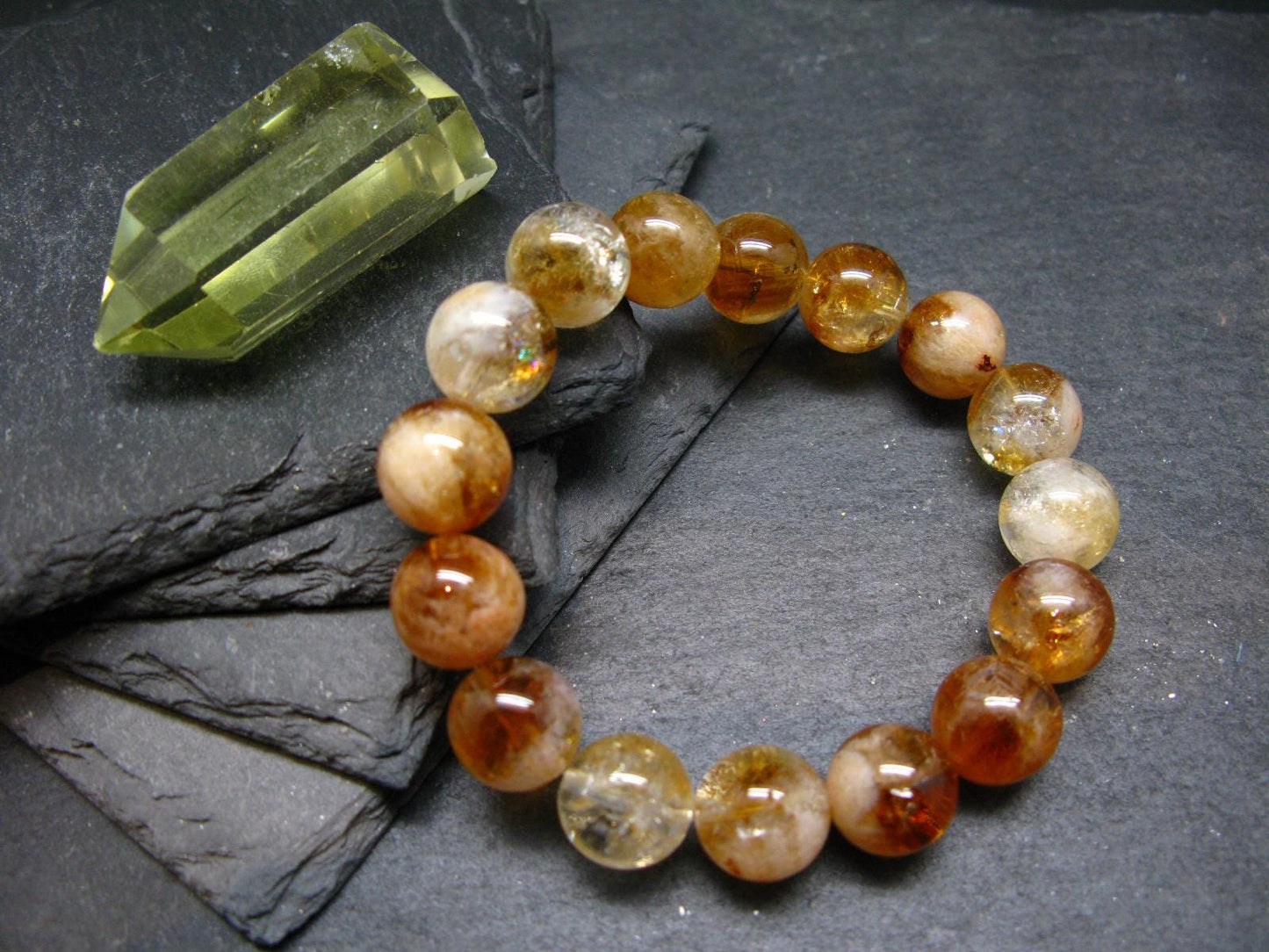 Citrine Genuine Bracelet ~ 7 Inches ~ 12mm Round Beads