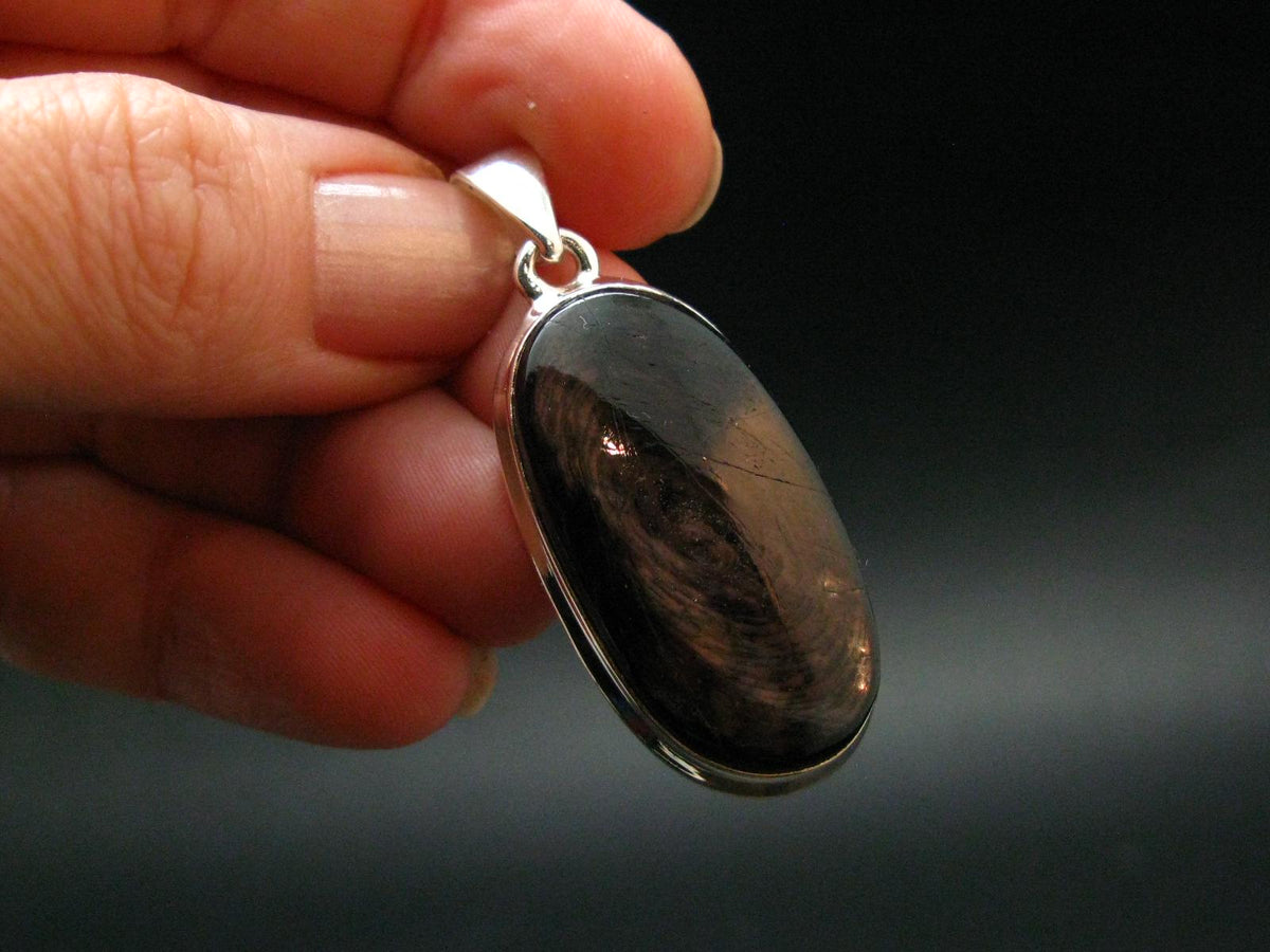 Tumbled Hypersthene Silver Plated Pendant From Canada - 1.8" - 10.0 Grams