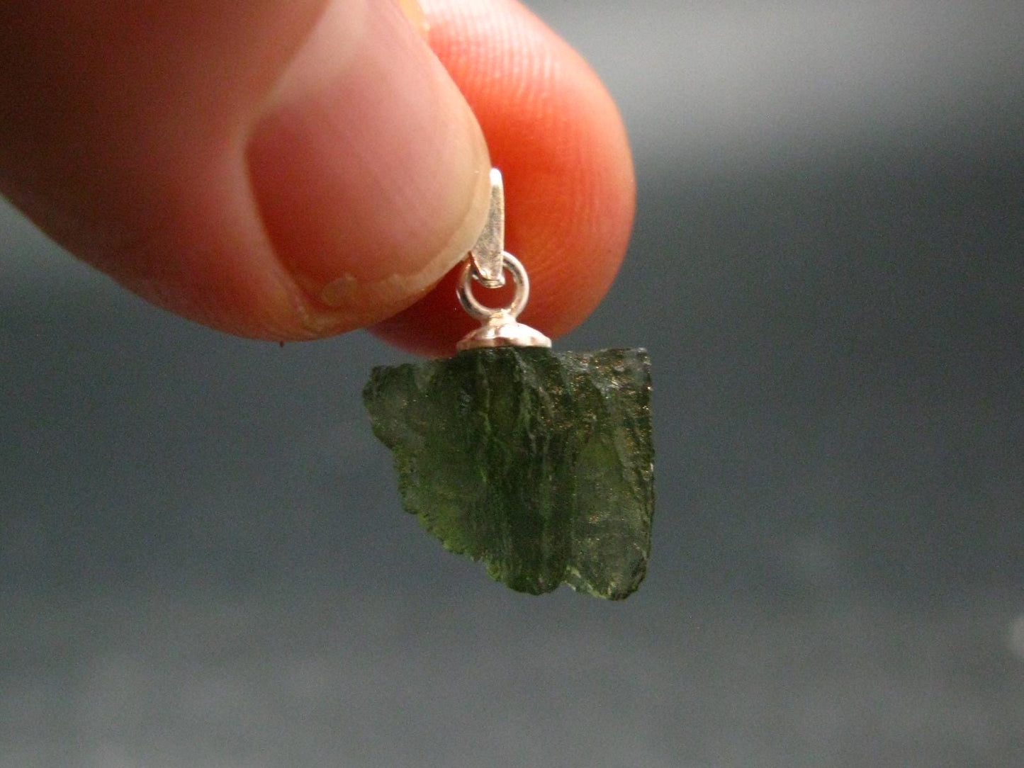 Moldavite Tektite Silver Pendant from Czech Republic - 0.7" - 0.92 Grams